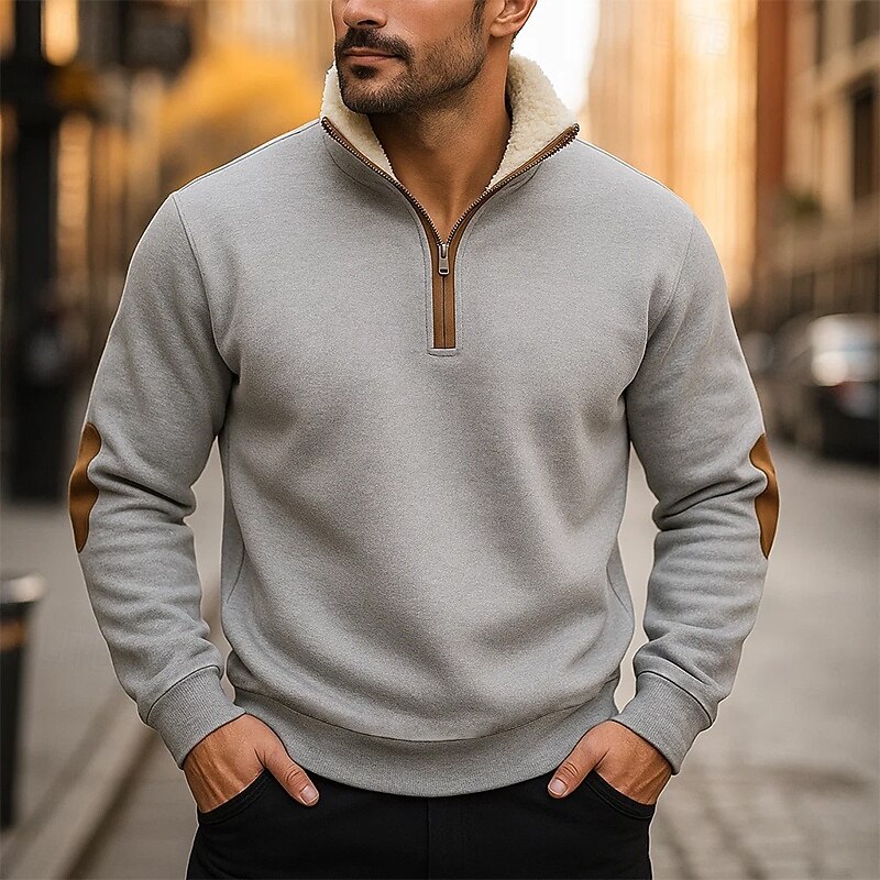 Men's Sweatshirt Fleece Hoodie Quarter Zip Sweatshirt Black Navy Blue Camel Light Grey Dark Gray Standing Collar Plain Quarter Zip Sports & Outdoor Casual Daily Streetwear Cool Designer Winter