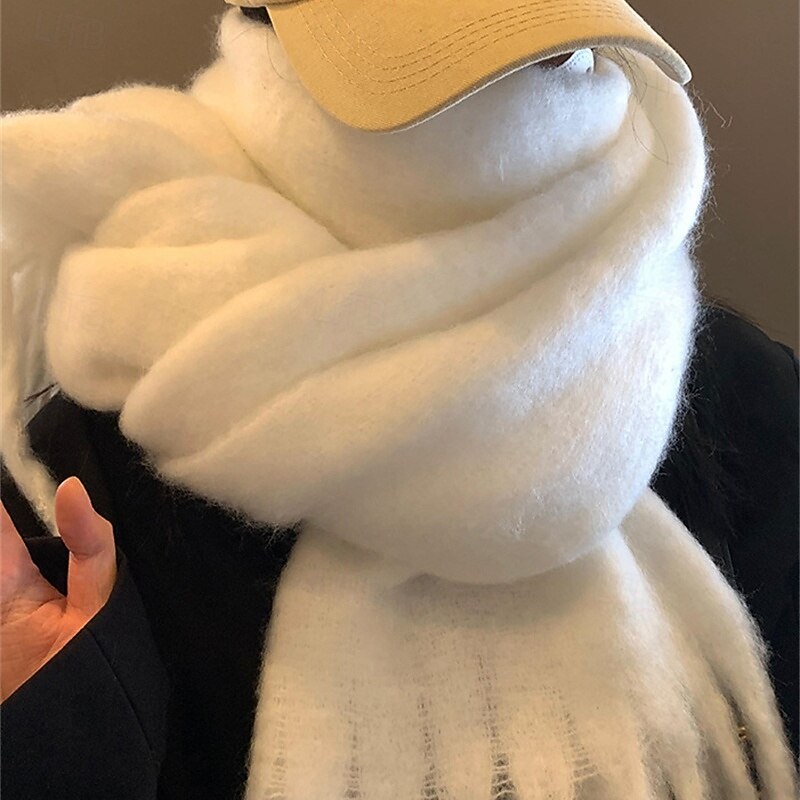 Women's Rectangle Scarf Street Daily Date White Orange Scarf Pure Color2