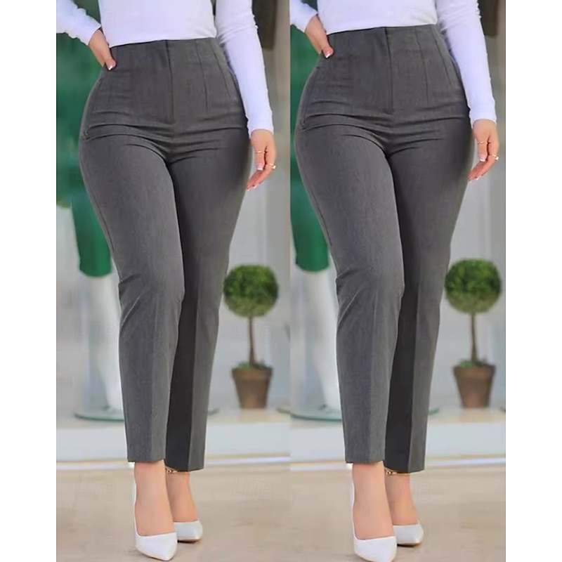 Women's Dress Pants Fashion Full Length Natural Plain Elastic Waist Comfortable Work Business claret Depression Green Apricot Black Fall Regular Fit
