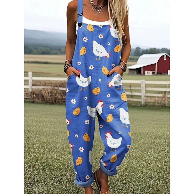 Women's Dungarees Active Graphic Sleeveless Print Vacation Street Loose Fit Yellow Pink Blue Summer2