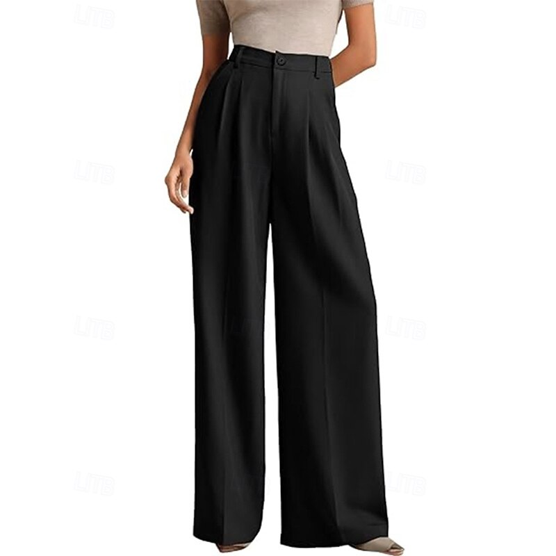 Women's Wide Leg Slacks Streetwear Casual Full Length Natural Plain Elastic Waist Comfortable Street Holiday Daily Wear Apricot Grey Black White Fall Regular Fit2