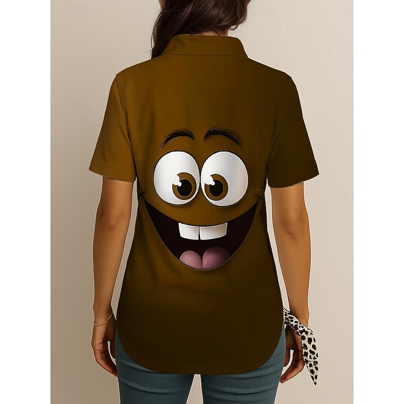 Women's Shirt Long Sleeve Button Down Blouse Graphic 3D Vintage Tropical Daily Short Sleeve Shirt Collar Regular Tops Daily Yellow Blue Brown Summer Spring2