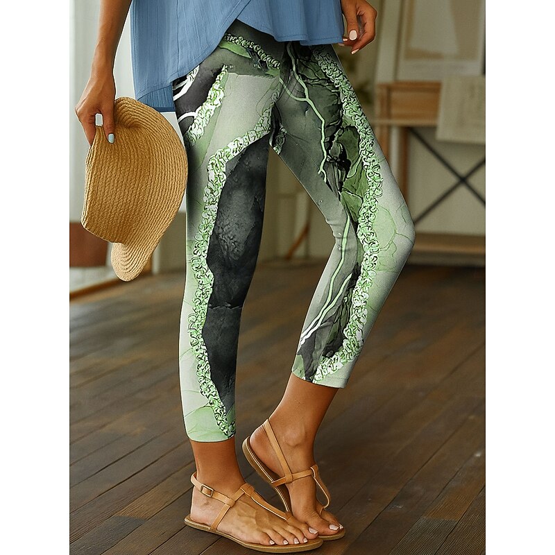 Women's Leggings Vacation Vintage Fashion Ankle-Length High Waist Graphic Abstract Printing Soft Breathable Stretchy Outdoor Daily Robin's Egg Blue Gold Green Amethyst Spring Fall Winter Slim Fit4