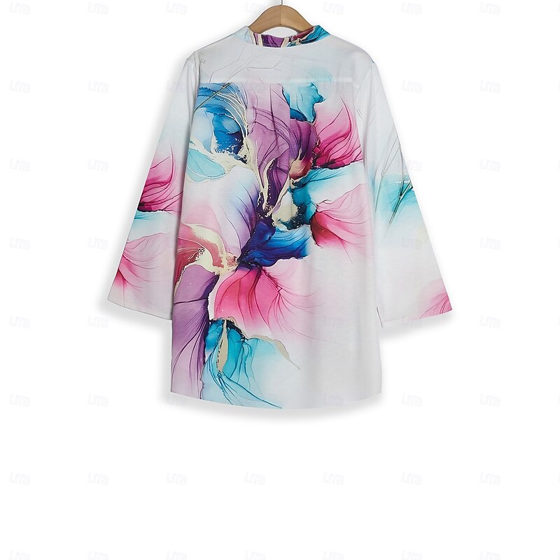 Women's Mini Dress A Line Dress Work Dresses Vacation Casual Party Daily Date Regular Fit Ombre Floral Graphic Long Sleeve Shirt Collar White Summer Spring Fall3