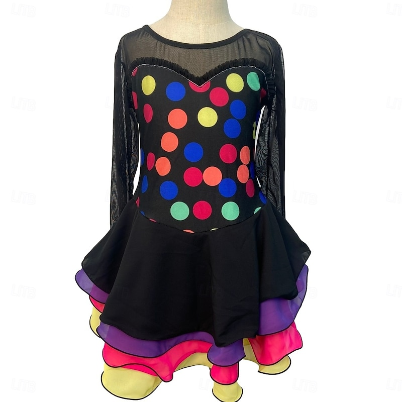 Figure Skating Dress Women's Girls' Ice Skating Dress Outfits Multi color Spandex High Elasticity Training Competition Skating Wear Handmade Patchwork Long Sleeve Ice Skating Figure Skating3