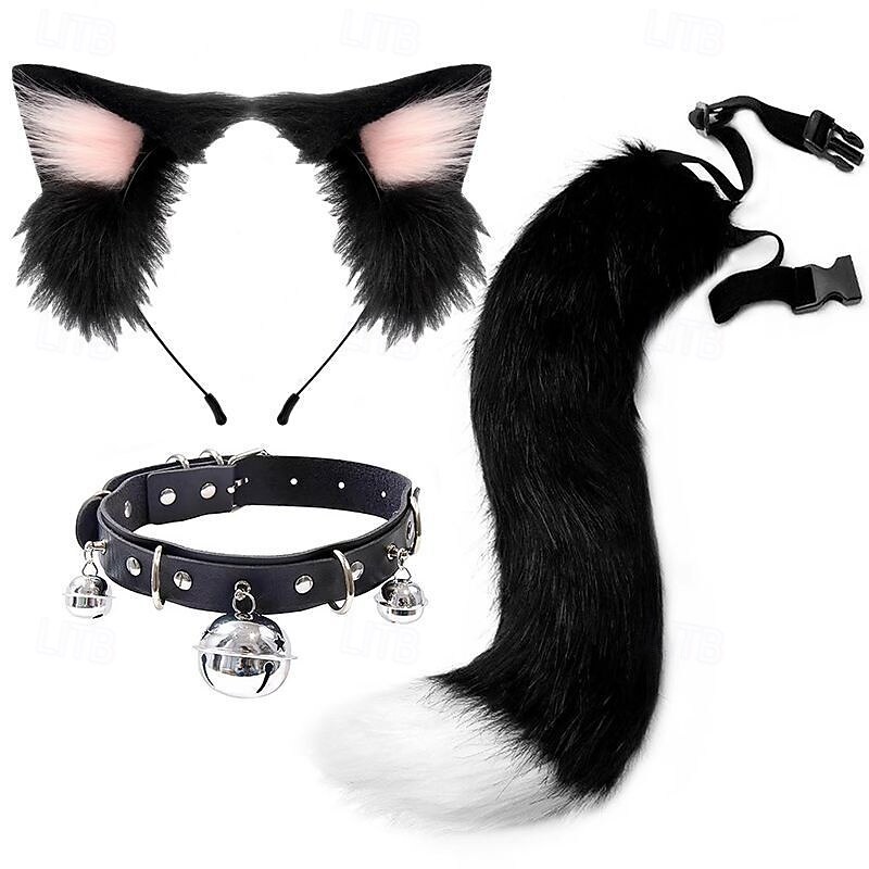 Cosplay Cat Ears Headband and Tail Set – Handmade Cute Cat Girl Accessories, Furry Animal Ears and Tail for Halloween, Party, and Role Play3