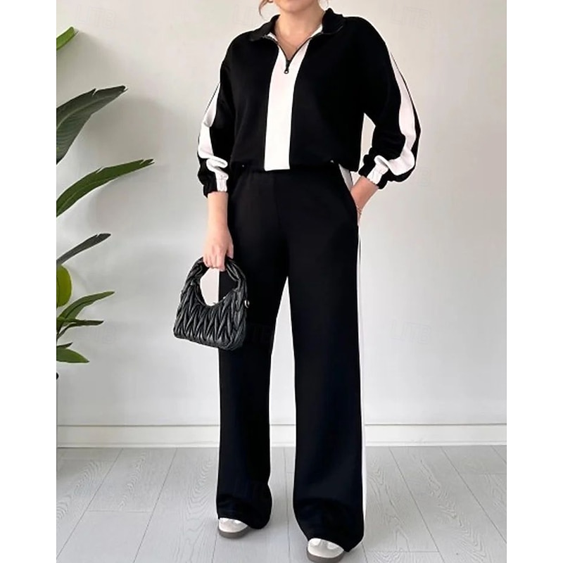 Women's Tracksuit Sweatpants Track Pants Drawstring Pocket Color Block Clothing Suit Spring Black White Fishing Hiking Outdoor Sun Protection Windproof Lightweight Long Sleeve Sport Activewear4