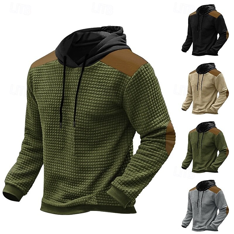 Men's Hoodie Waffle Hoodies Apricot Black Army Green Gray Hooded Plain Patchwork Color Block Sports & Outdoor Casual Daily Streetwear Cool Sportswear Fall Winter Clothing Apparel Hoodies Sweatshirts