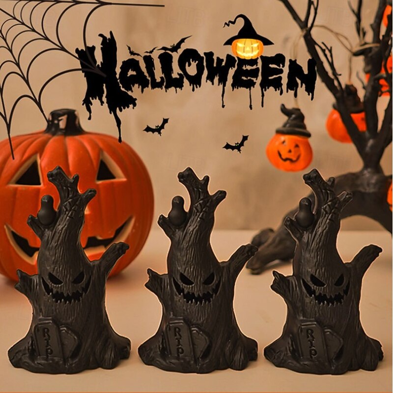 1 Pc 15.2 Cm Halloween Ghost Face Tree stump LED Electronic Candle Light Indoor and Outdoor Halloween Party Restaurant Bedroom Courtyard Atmosphere Decorative Light2