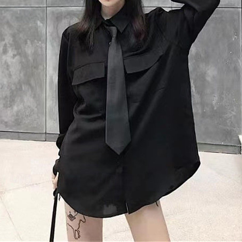 Women's Shirt Texture Blouse Plain Daily Stylish Basic Long Sleeve Shirt Collar Regular Tops Work Daily Holiday Buttons Black Spring Fall