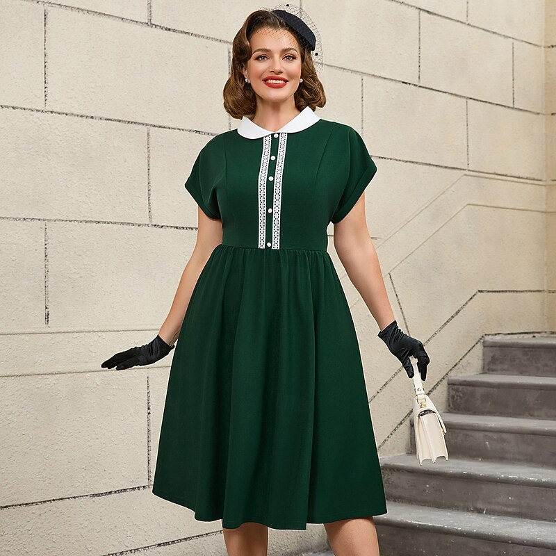 Retro Vintage 1950s Rockabilly Midi Flare Dress Plus Size A-Line Fancy Dress Women's Vacation Homecoming Party & Evening Adults Dress Spring & Summer - Main Image