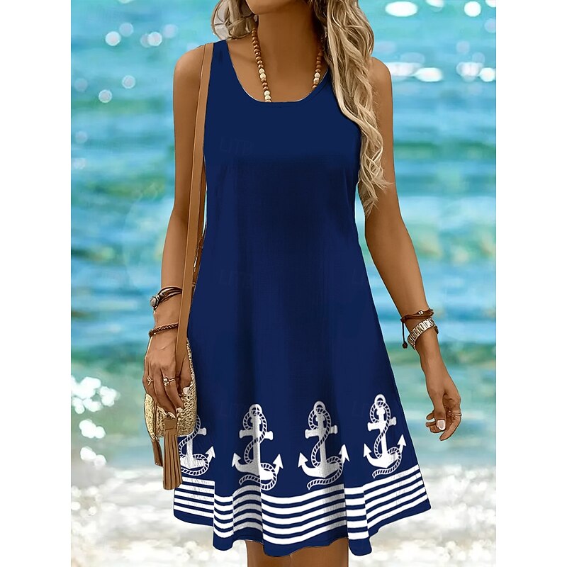 Women's Mini Dress Sundress A Line Dress Off The Shoulder Dress Vacation Casual Boho Holiday Beach Regular Fit Graphic Geometric Stripe Sleeveless Crew Neck Scoop Neck Black White Yellow Pink Summer