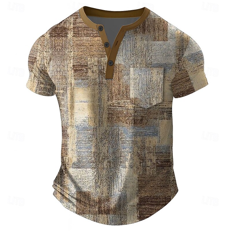 Men's Patchwork T Shirt Henley Shirt Short Sleeve T shirt 3D Print Henley Shirt Designer Retro Vintage Street Casual Daily Blue Purple Green Summer Spring All Seasons Clothing Apparel S M L XL 2XL 3XL