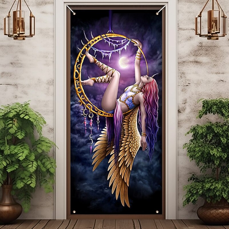 Halloween Door Covers Aerial Angel by Sarah Richter Door Tapestry Door Curtain Decoration Backdrop Door Banner for Front Door Farmhouse Holiday Party Indoor Outdoor Decor Supplies4