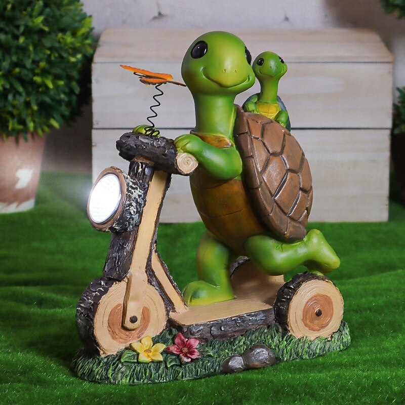 1 Pc Outdoor Solar Turtle Mother and Child Cycling Decorative Light Courtyard Garden Path Lawn Terrace Ornament Light Landscape Observation Light