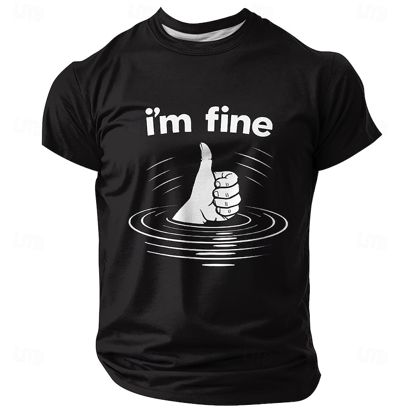 Men's Humorous "I'm Fine" Drowning Thumbs Up Short Sleeve Graphic Tee4