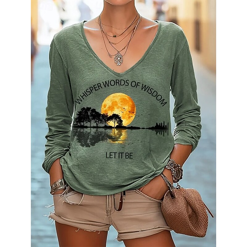 Women's Blouse Floral Letter Bohemia Daily Long Sleeve V Neck Regular Tops Daily Holiday Print Black Navy Blue Blue Orange Green Summer Spring Fall4