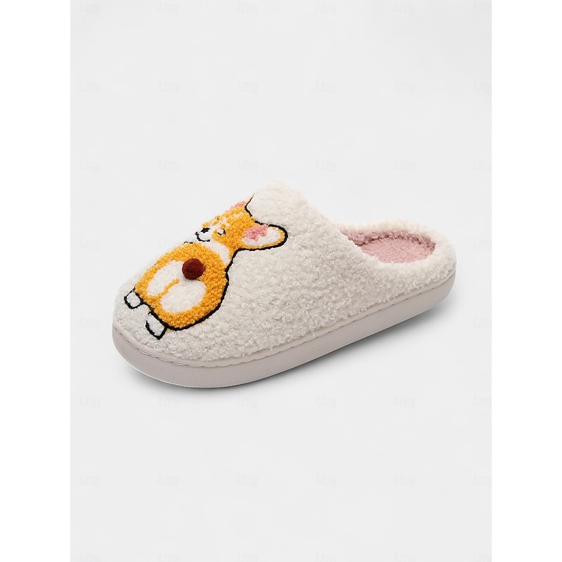 Women's Cozy Indoor Slippers with Corgi Embroidery – Cute Warm House Shoes for Winter and Lounging4