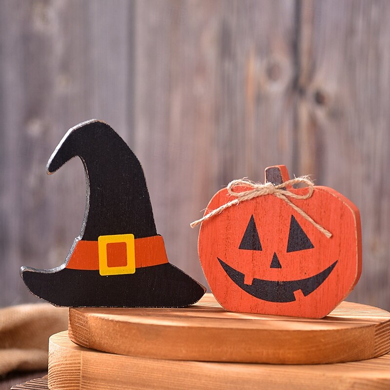 Halloween Wooden Tiered Tray Decor, Pumpkin Bat Witch Hat Candy Sign, Rustic Farmhouse Tabletop Decoration for Home Kitchen Party Display4