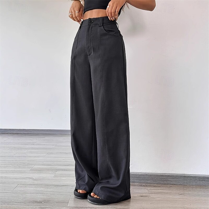 Women's Wide Leg Dress Pants Pants Trousers Fashion Streetwear Full Length High Waist Plain Pocket Breathability Comfortable Street Daily Wear Going out Dark Gray Summer Spring Regular Fit4