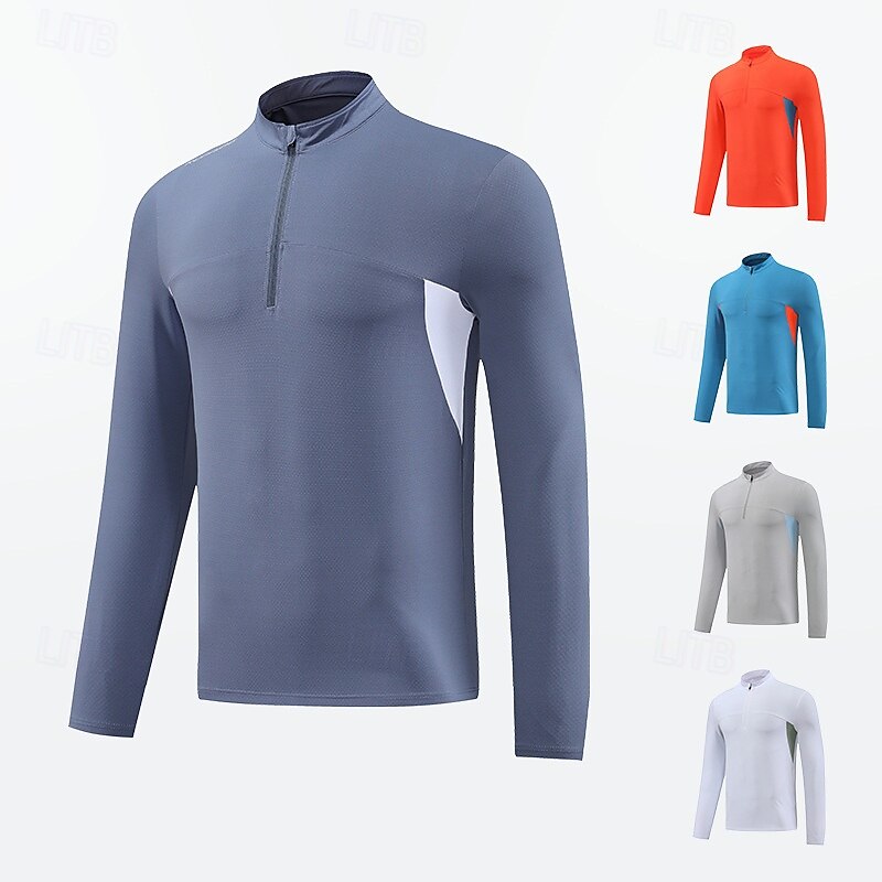 Men's Performance Shirt Sport Tee Shirt Long Sleeve Stand Collar Top Outdoor Quick Dry Sweat wicking anti-odor Breathable Polyester White Blue Sky Blue Fishing Tennis Athletic2