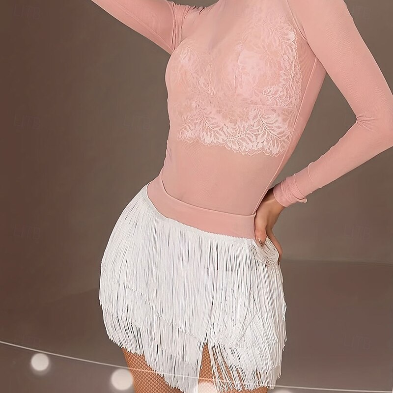 Women's Latin Dance Fringe Skirt – High-Waist Asymmetrical Half Skirt for Cha-Cha, Rumba & Jitterbug Practice/Performance4