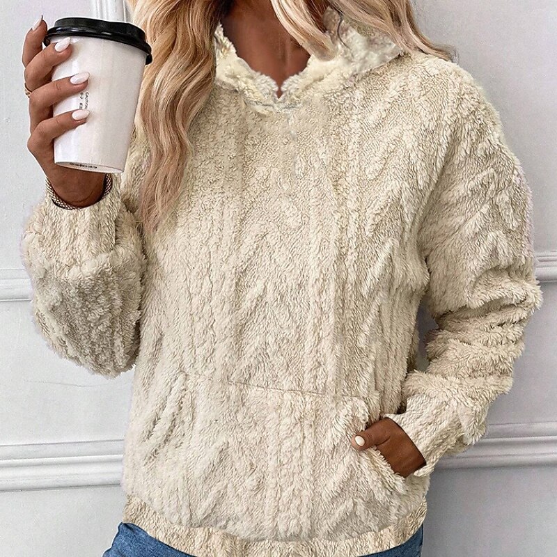 Women's Pullover Hoodie Sweatshirt Plain Streetwear Casual Long Sleeve Hooded Regular Tops Street Holiday Going out Pocket Yellow Pink Blue Brown Fall Winter2