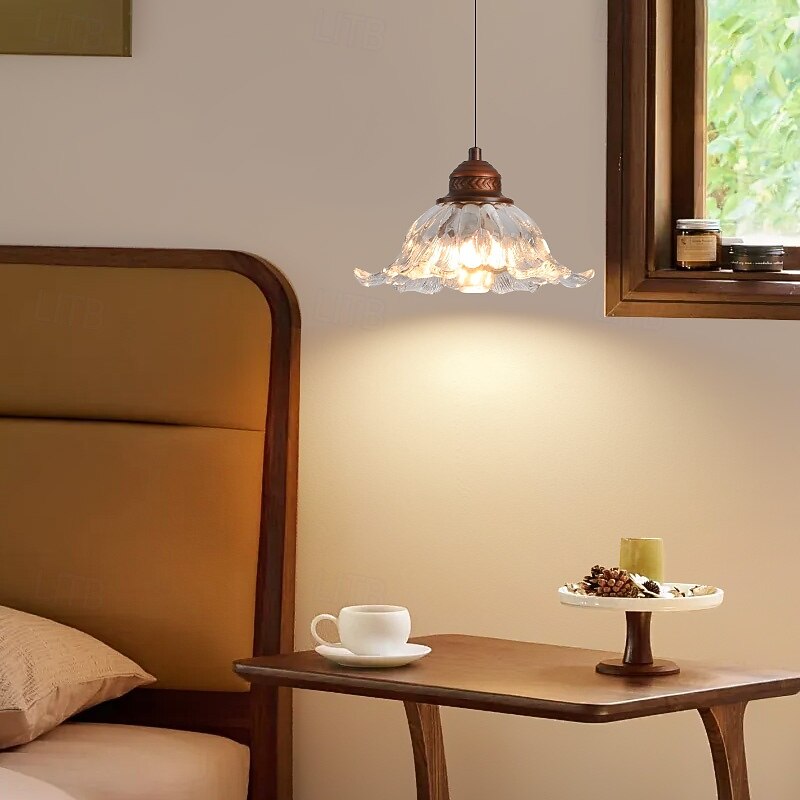 Traditional Vintage Glass Pendant Light, Artistic Lantern Design, 18cm Height, Warm White/White Light, E14, Adjustable Chain
