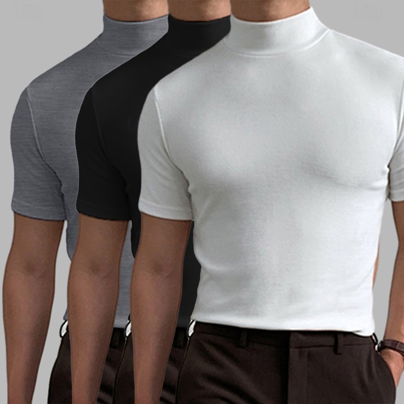 3 Pack Men's T Shirt Turtleneck shirt Short Sleeve Stand Collar Summer Spring Plain Fashion Casual Comfortable 3-Piece Vacation Street Holiday Tee2