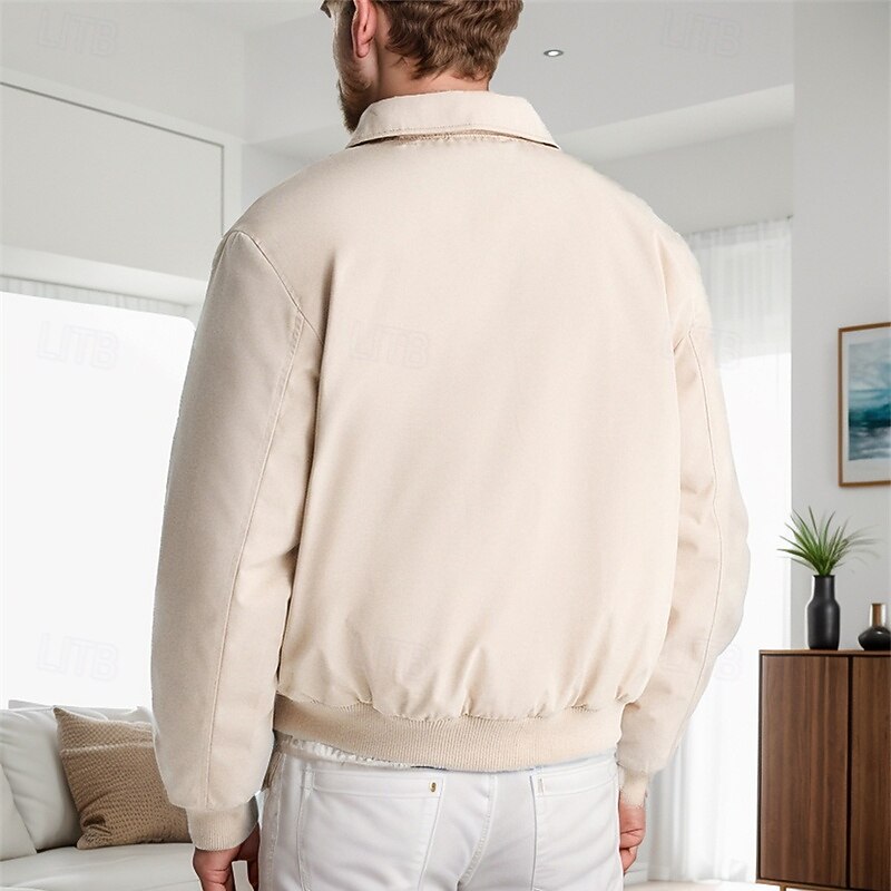 Men's Lightweight Jacket Casual Jacket Vacation Daily Pocket Spring Fall Plain Fashion Classic Lapel Regular Black Navy Blue Beige Jacket2