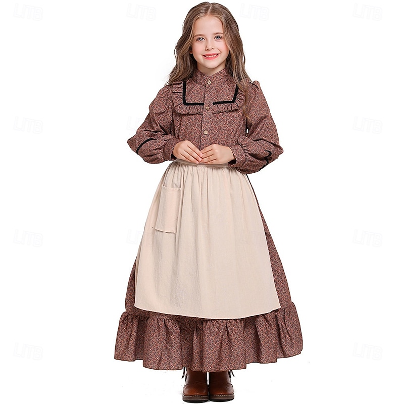 19th Century 1800s Old West Prairie Dress Pioneer Fancy Dress Girls' Halloween Carnival World Book Day School Event Dress Up Historical reenactment Kid's Dress Apron3