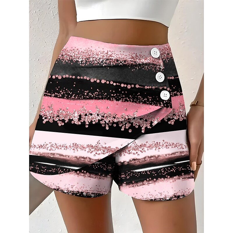 Women's Chinos Shorts Elegant Vacation Vintage Short High Waist Graphic Geometric Pattern Abstract Layered Quick Dry Comfortable Breathable Inelastic Outdoor Street Daily Yellow Pink Brown Summer3