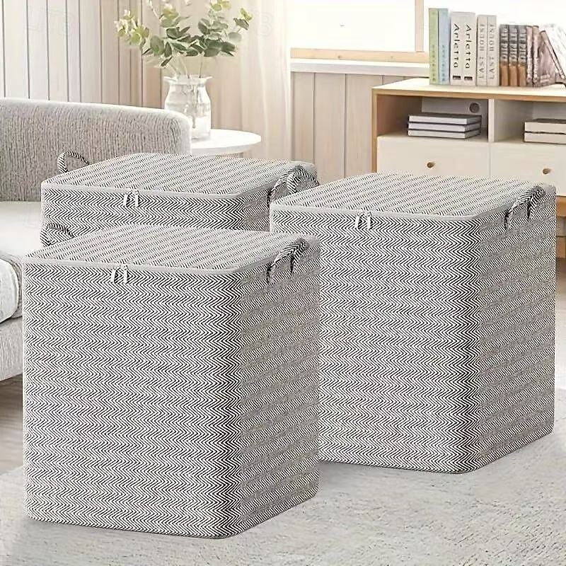 3pcs Storage Box Bins Set, 29.06 Gallon Large Capacity Rectangular Organizers with Double Zippers & Handles, Dustproof Clothes Blankets Storage for Moving, Travel, Underbed Use3
