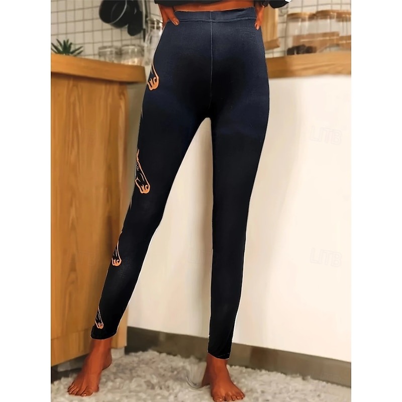 Women's Leggings Vacation Vintage Fashion Ankle-Length High Waist Graphic Animal Zebra Printing Soft Breathable Stretchy Outdoor Vacation Street dark brown Red black Robin's Egg Blue Black Spring2