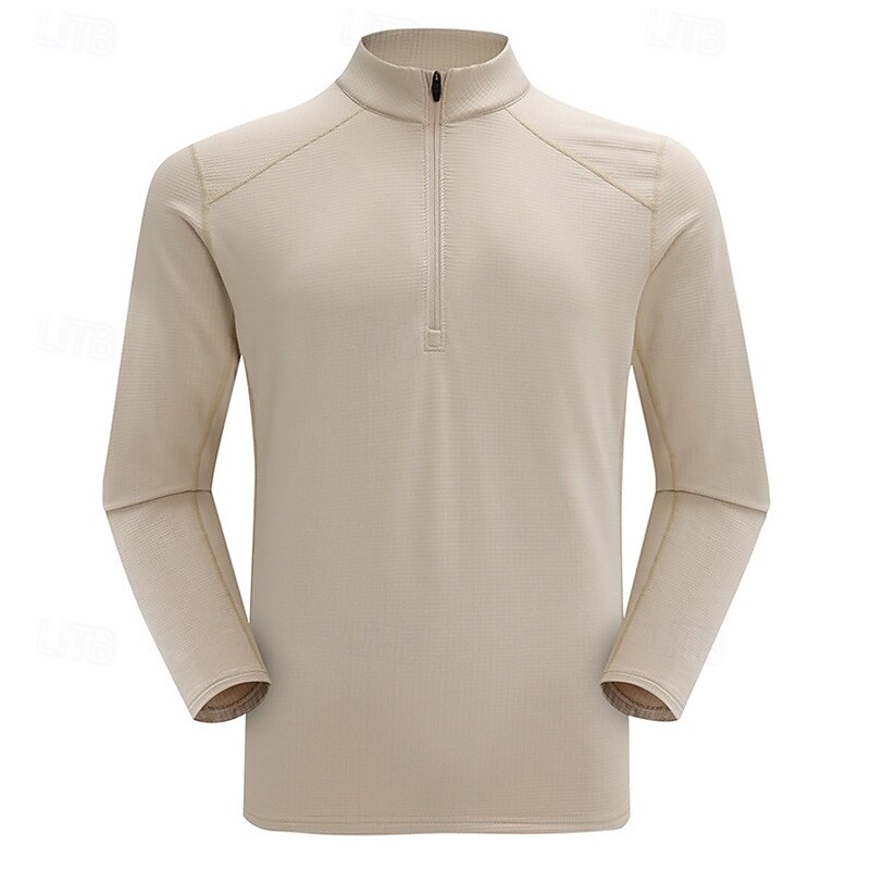 Men's Fleece Sweatshirt Quarter Zip Sweatshirt Long Sleeve Stand Collar Top Outdoor Thermal Warm Winter Polyester Black Blue Apricot Fishing Tennis Running2