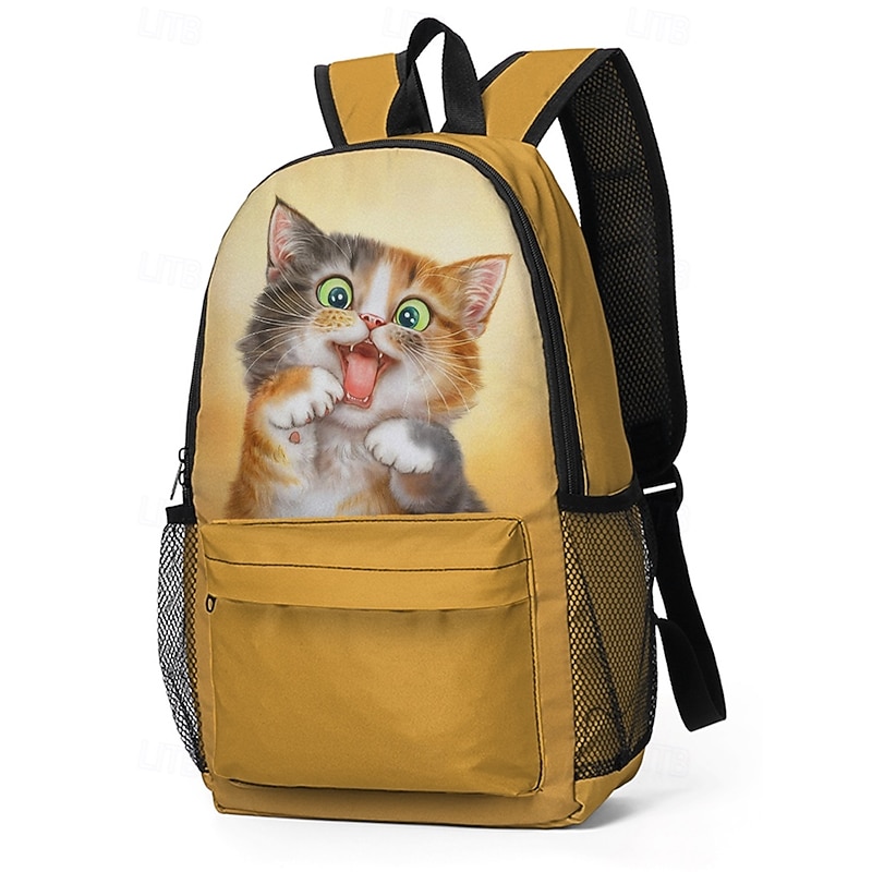 Kids Cartoon Cat Print Backpack by Kayomi Harai- Lightweight School Bag with Large Capacity and Side Pockets for Boys and Girls, Suitable for Primary School and Daily Use Yellow Pink Red3
