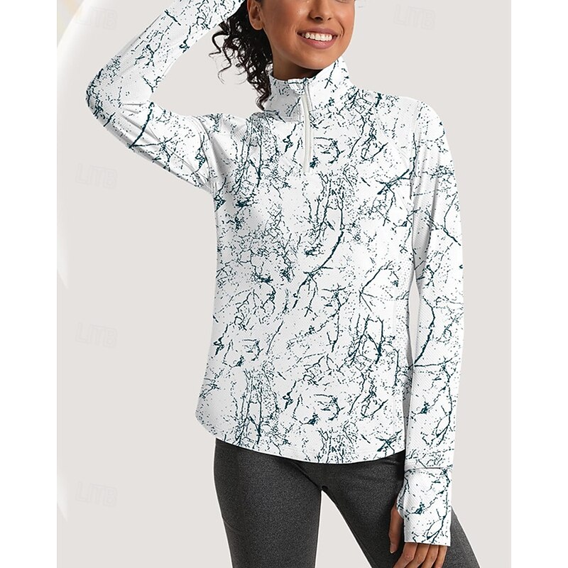 Women's Abstract Art Golf Polo Shirt Tennis Shirt Long Sleeve Print Quarter Zip Pullover UV Protection Elastic Breathable Tennis Golf Pickleball Zip Collar Shirt Polo White Purple Tennis Clothing3