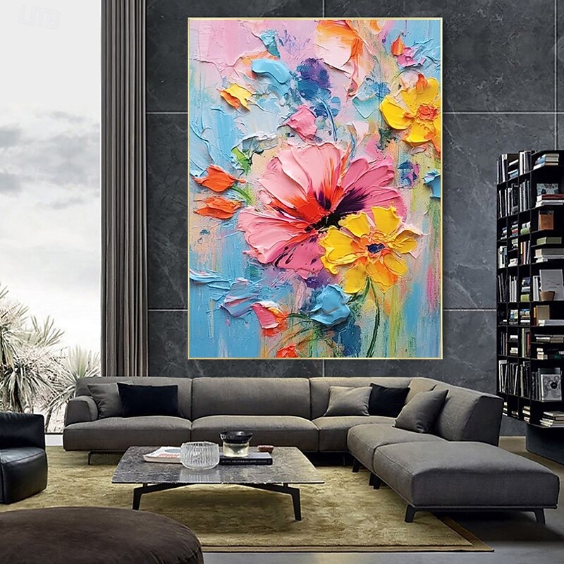 Handmade Oil Painting Canvas Wall Art Decoration Flowers Abstract for Home Decor Stretched Frame Hanging Painting/Rolled Frameless Unstretched Painting2
