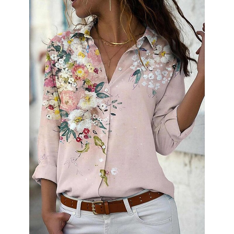 Women's Shirt Button Down Tunic Shirt Collar Long Sleeve Ombre Floral Graphic Daily Stylish Casual Regular Tops Work Daily Holiday s Print Sage Green Pink Blue Light Purple Purple2