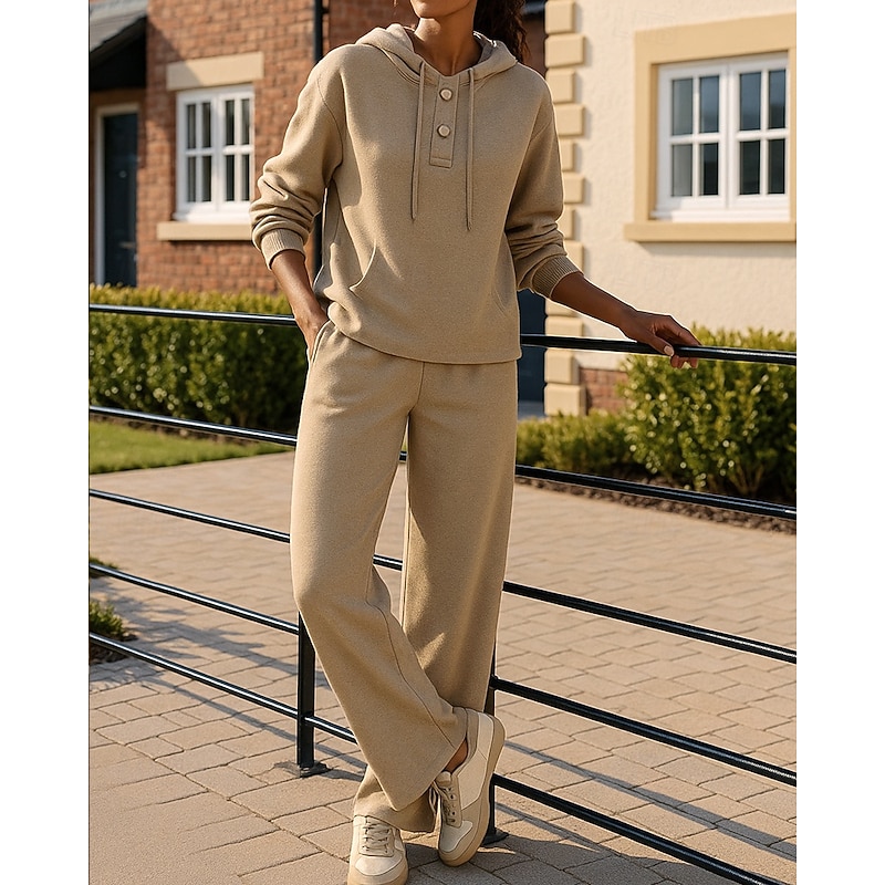 Women's Sweatsuit Leisure Suit Drawstring Hooded Solid Colored Clothing Suit Spring Apricot Casual Sun Protection Lightweight Long Sleeve Sport Activewear Micro-elastic Regular Fit