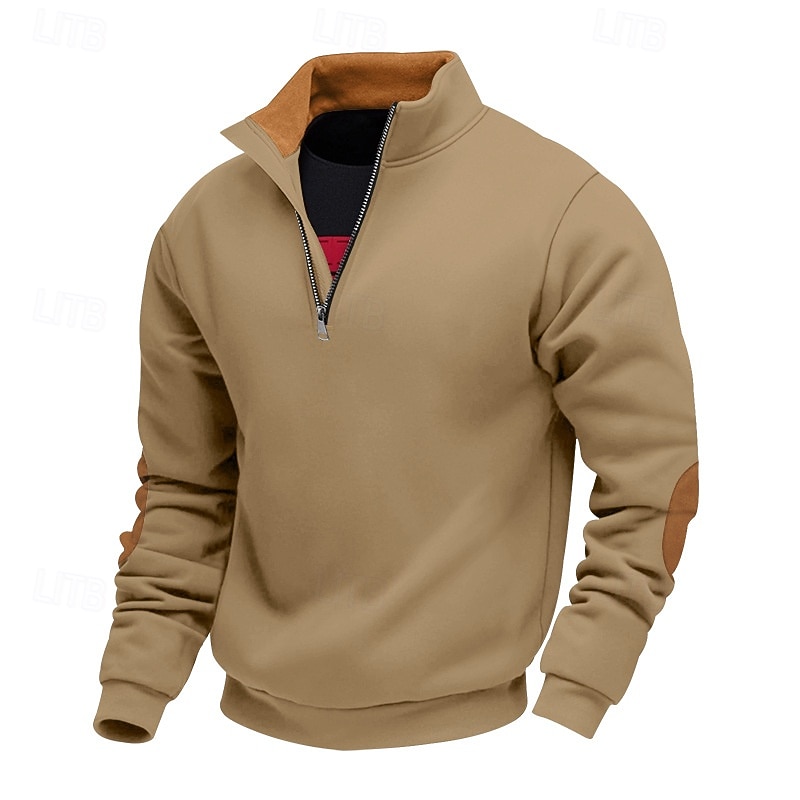 Men's Sweatshirt Fleece Sweatshirt Pullover Quarter Zip Sweatshirt Black Wine Khaki Light Grey Dark Gray Standing Collar Color Block Sports & Outdoor Casual Daily Streetwear Athletic Spring Fall3