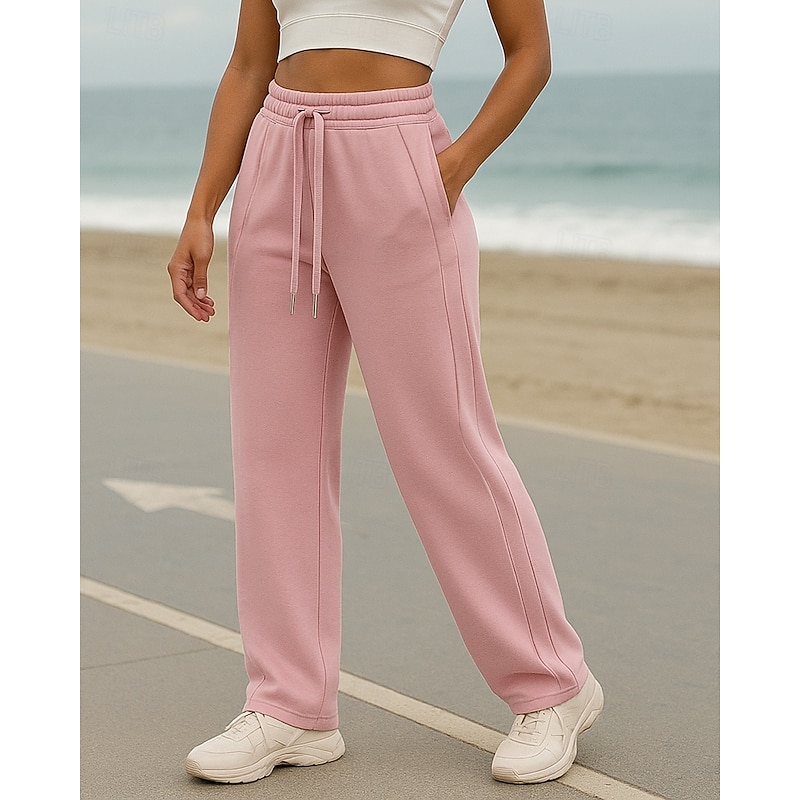 Women's Sweatpants Wide Leg Pants Jogging Pants Pocket Drawstring High Waist Bottoms Athleisure Gym Workout Fall Cotton Elastic Breathable Gym Workout Outdoor Athletic Regular Fit Sportswear