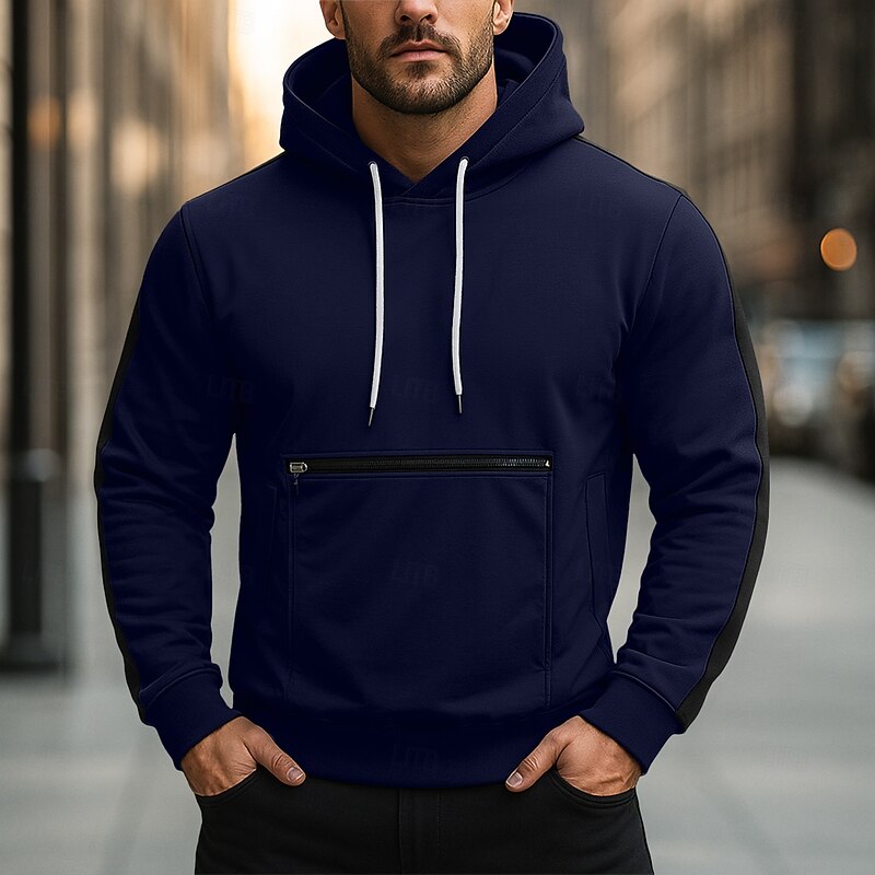 Men's Hoodie Pullover Hoodie Sweatshirt Fleece Hoodie Wine Red Army Green Navy Blue Royal Blue Purple Hooded Plain Patchwork Color Block Sports & Outdoor Casual Daily Streetwear Cool Sportswear4