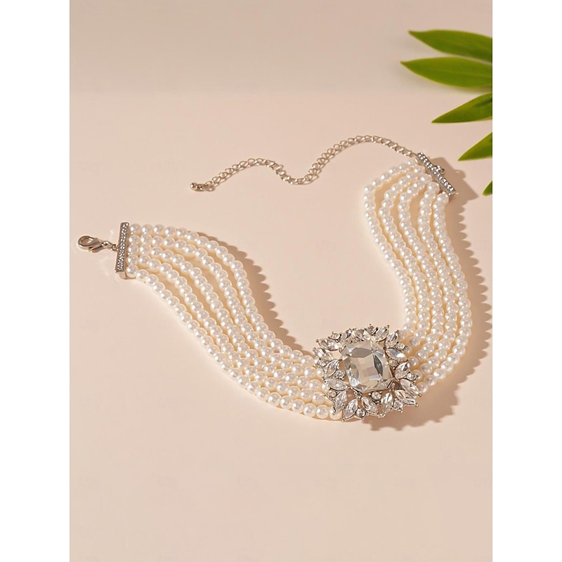 Women's Pearl Rhinestone Statement Jewelry - Vintage-Inspired Choker, Bracelet and Earrings for Gatsby Party and Evening Events4