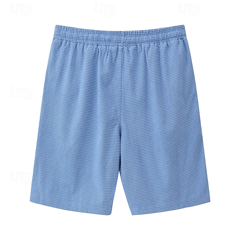 Men's Waffle Shorts Shorts Summer Shorts Casual Shorts Pocket Drawstring Elastic Waist Plain Comfort Breathable Short Outdoor Vacation Sport Casual Black White Micro-elastic3
