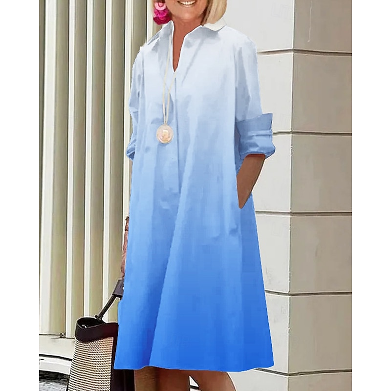 Women's Midi Dress Shirt Dress Casual Dress Fashion Modern Daily Beach Weekend Regular Fit Color Gradient Long Sleeve Shirt Collar Black Yellow Red Blue Spring Fall
