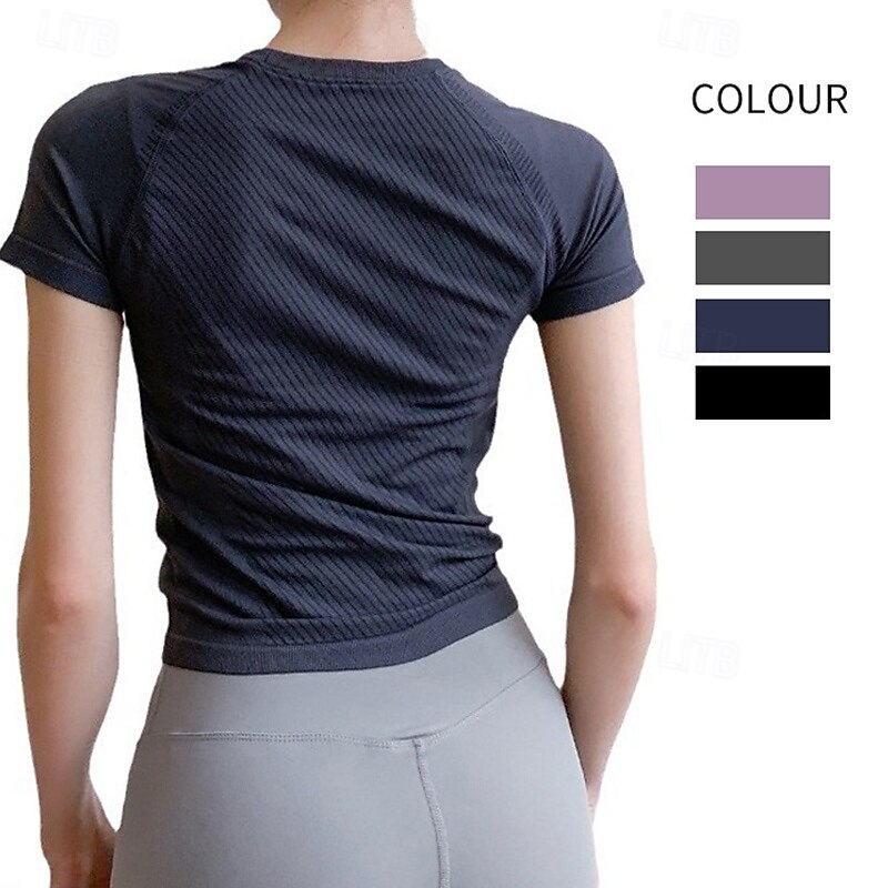 Women's Activewear Crew Neck Wicking Breathable Short Sleeve Sports Solid Color Top For Gym Dance Athletic Activewear