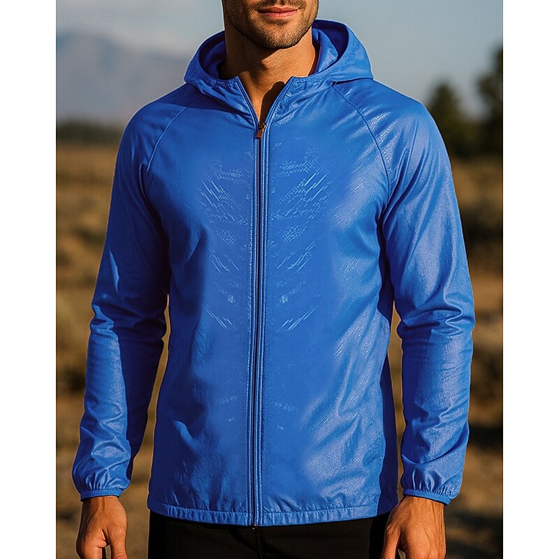 Men's Running Jacket Outdoor Jacket Hooded Jacket Pocket Long Sleeve Top Athleisure Fall Solid Colored Waterproof Sun Protection Quick Dry Lightwear Hiking Workout Athletic Sportswear Activewear Wine