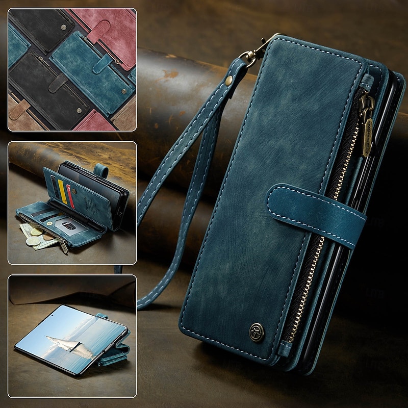 Phone Case For Samsung Galaxy Z Fold 7 Z Fold 6 Z Fold 5 Wallet Case Zipper with Lanyard Kickstand TPU PU Leather4