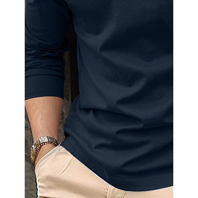 Men's Business Polo Golf Shirt Street Casual Lapel Long Sleeve Basic Modern Plain Buttons Spring Fall All Seasons Regular Fit Black White Blue Navy Blue Business Polo3